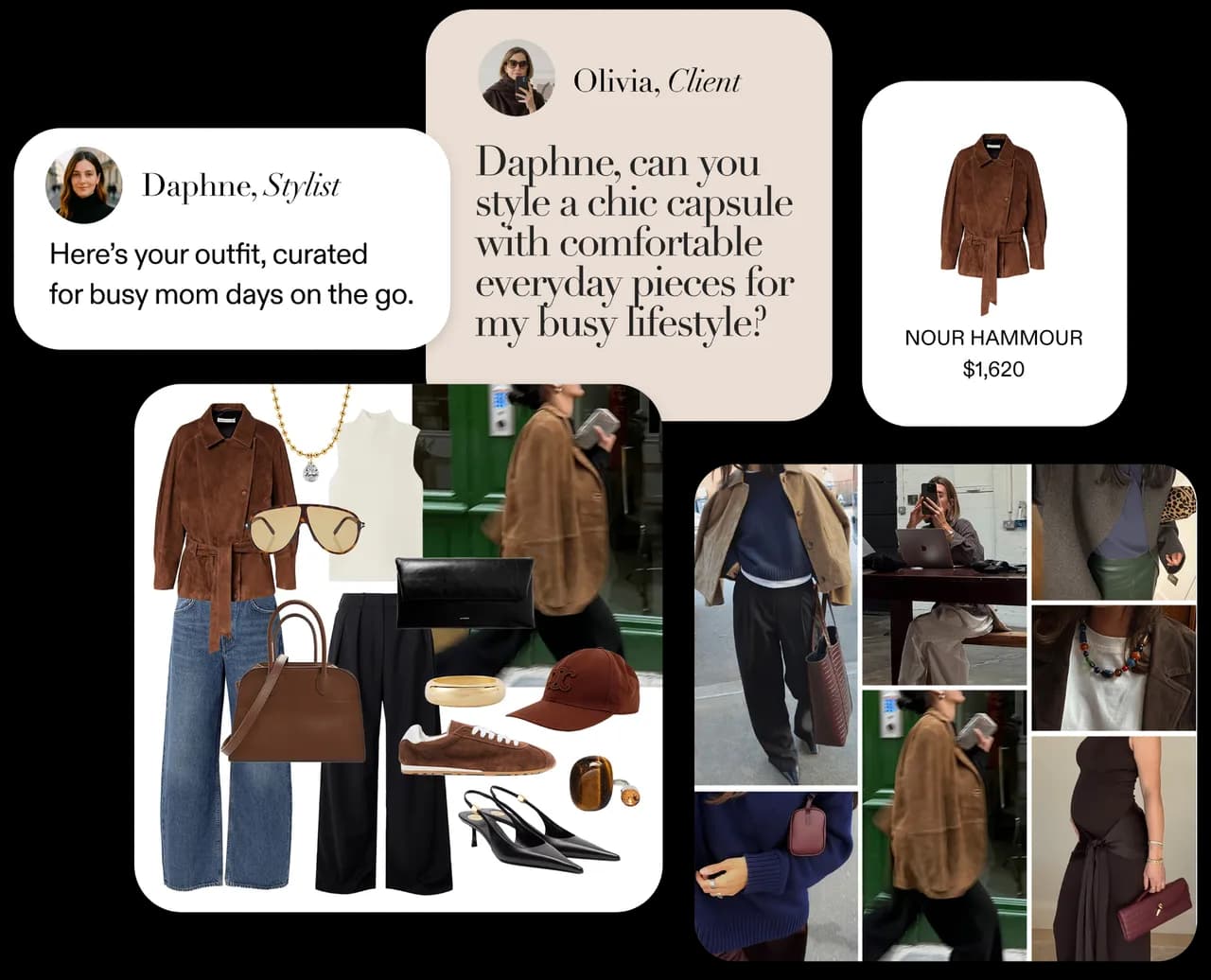 Personalized styling collage showing stylist and client interaction